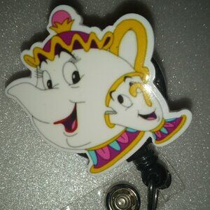 Tea for 2 Enchanted Potts Retractable Lanyard with alligator clip Handcrafted